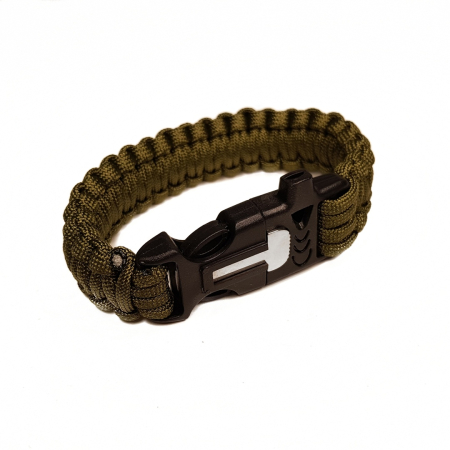 Браслет выживания из паракорда с огнивом и свистком, оливковый - интернет магазин Полигон