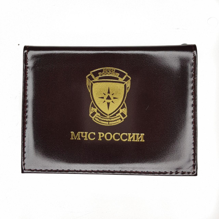 Обложка-книжка под автодокументы МЧС России, бордовый, кожа - интернет магазин Полигон